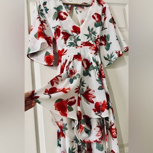 J for Justify Maxi Dress Shorts Romper Size M White Floral Romantic Bell Sleeve - Picture 4 of 8